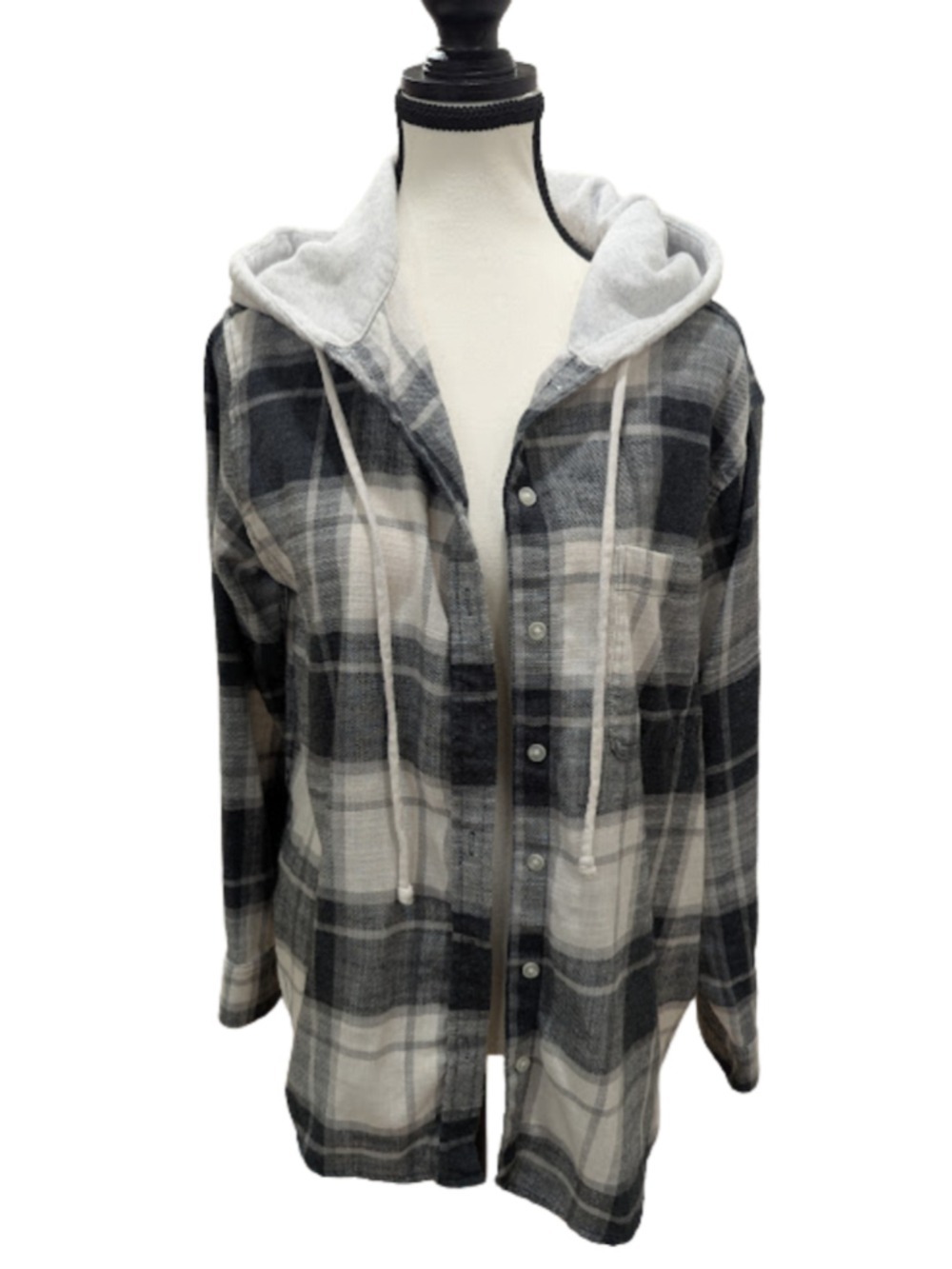 American Eagle Hooded Flannel Shirt Jacket Shacket Plaid Cozy Cabin Core M